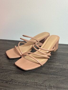 Nude Strappy Block Heel Sandals - Women's Heels